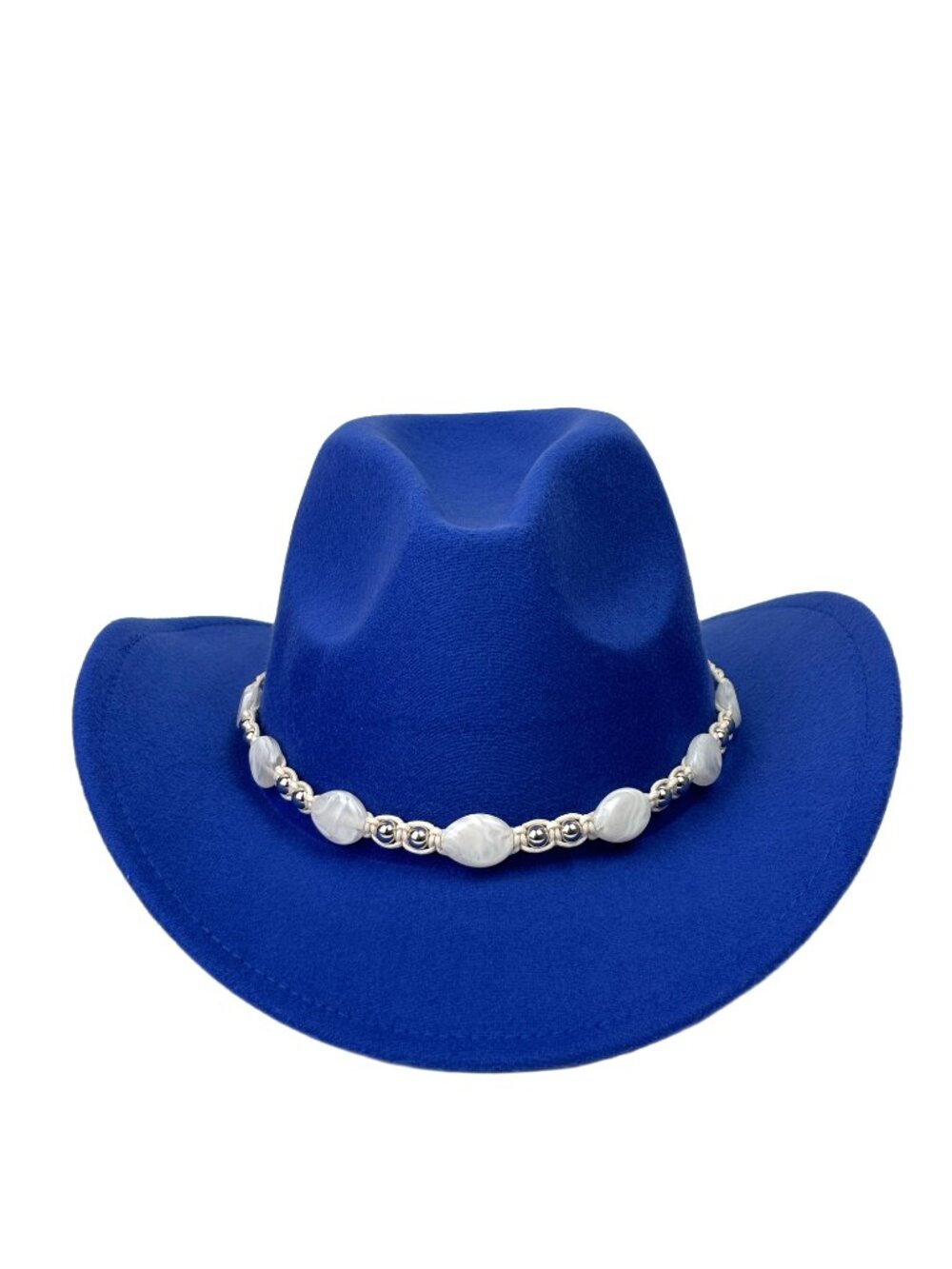 Blue Western Cowboy Cowgirl Hat Pearl Beaded Hatband Rodeo Ranch Festival